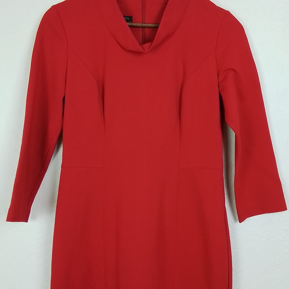Talbots Red Sheath Dress 2 Heavy Thick‎ Cowl Neck 3/4 Sleeve Workwear Career - Picture 13 of 13